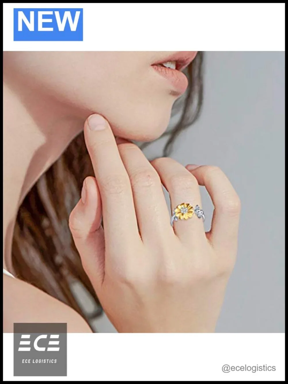 Sterling Silver Sunflower Bee Open Adjustable Ring for Women